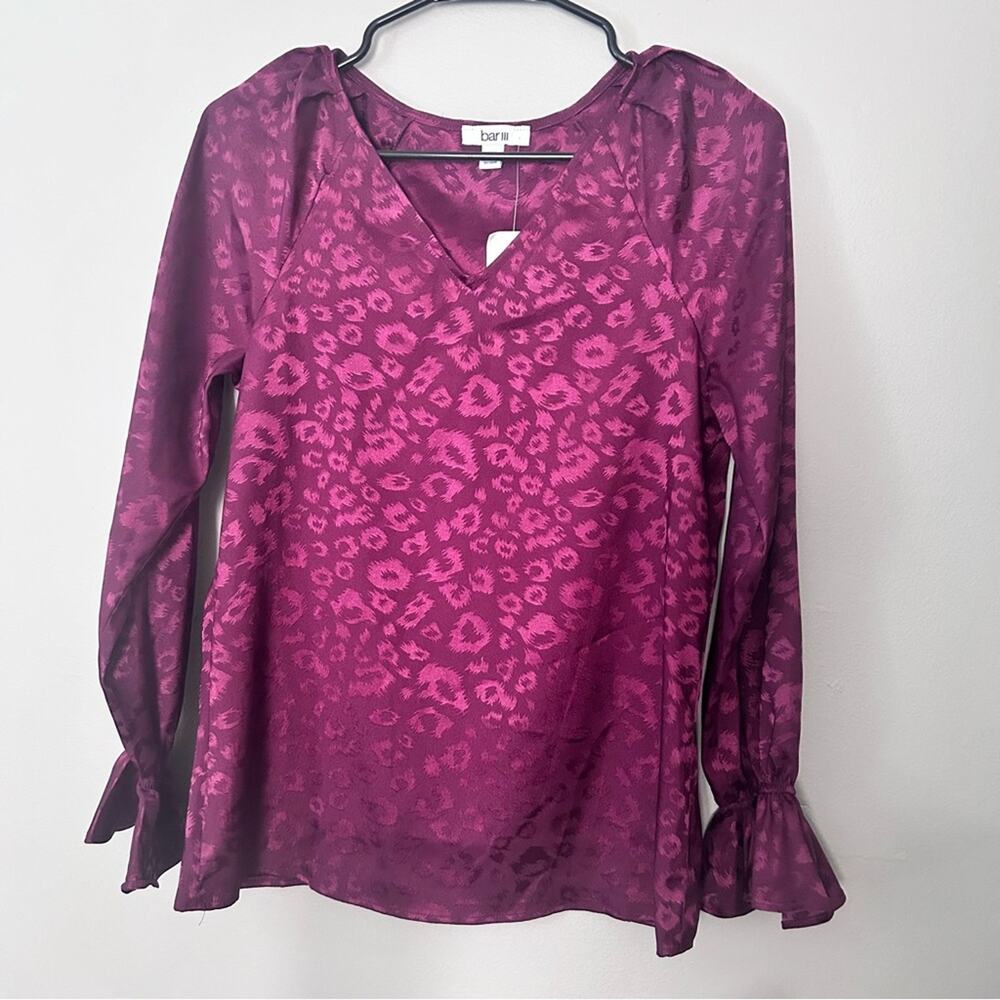 BAR III Long Sleeve Blouse V-neck Ruffles Cuff Malaga Red Sz XXS, NWT